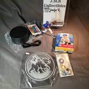 Chicago Cubs Fan Ultimate Collectibles Bundle: Light, Figure, and Buttons